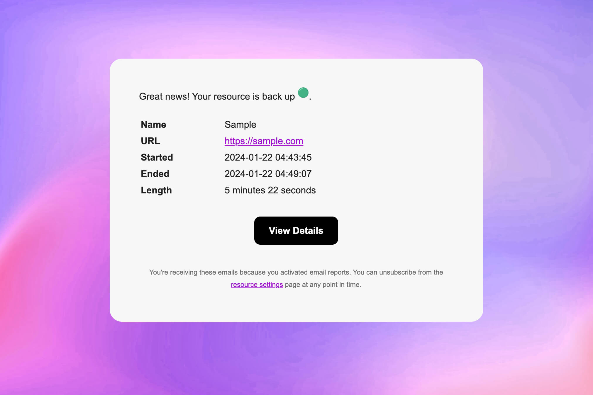 Captura de tela do recurso de alertas de e-mail do app